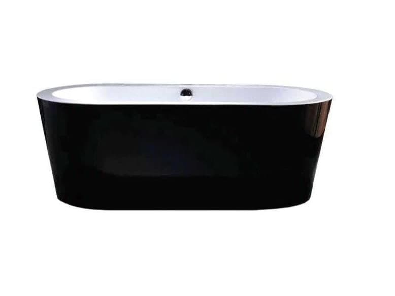 Oval freestanding tub with a gloss black exterior and white interior