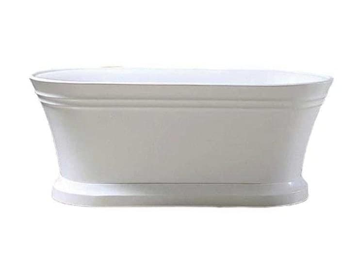 Pedestal-base freestanding tub with a rolled rim, white acrylic