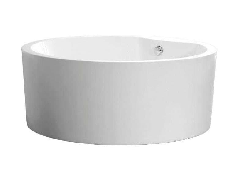 Round freestanding soaking tub in white acrylic